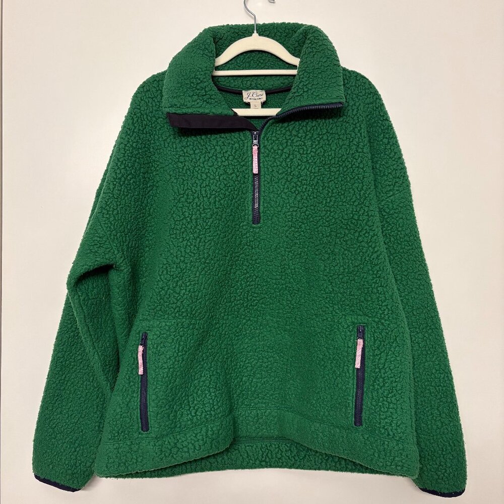J.Crew Green Polartec Sherpa Fleece Half-Zip Pullover Jacket